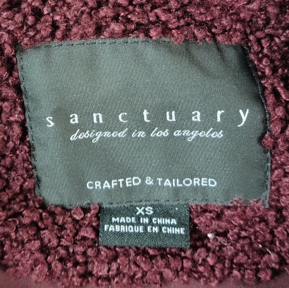 Sanctuary Womens Burgundy Faux Fur Teddy Notch Lapel Jacket Front Button size xs - Picture 3 of 5